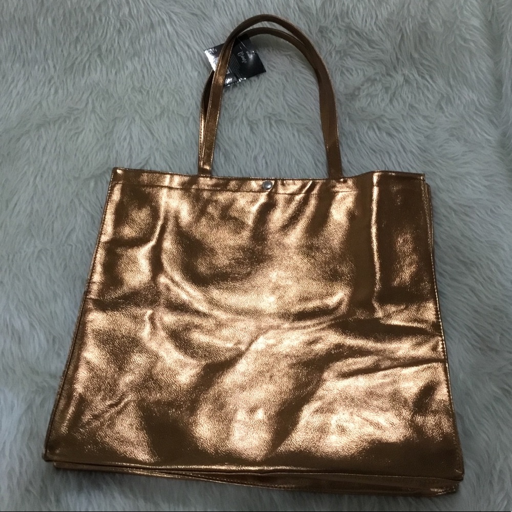 Life is beautiful large bronze metallic tote bag - Picture 3 of 4